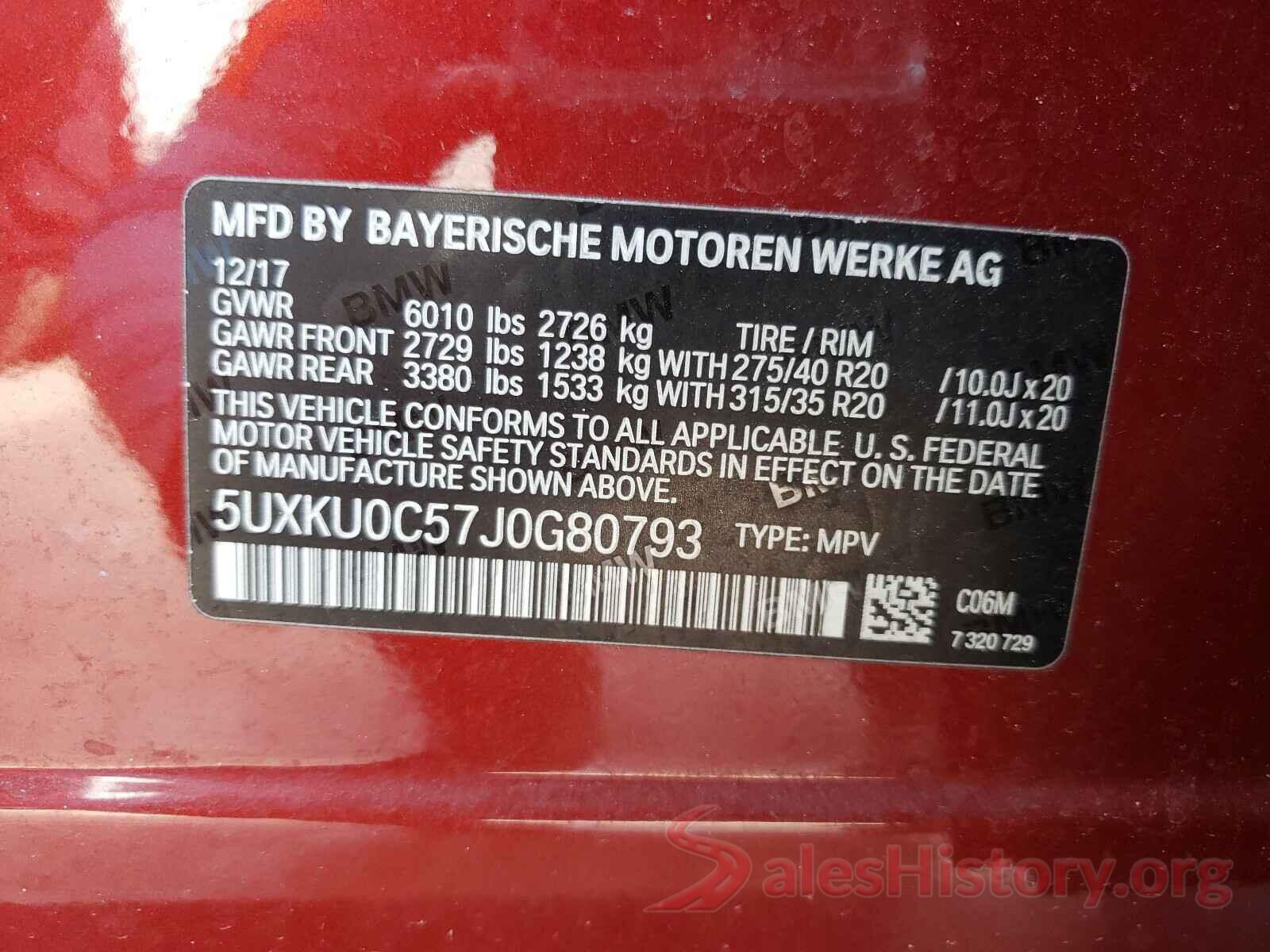 5UXKU0C57J0G80793 2018 BMW X6