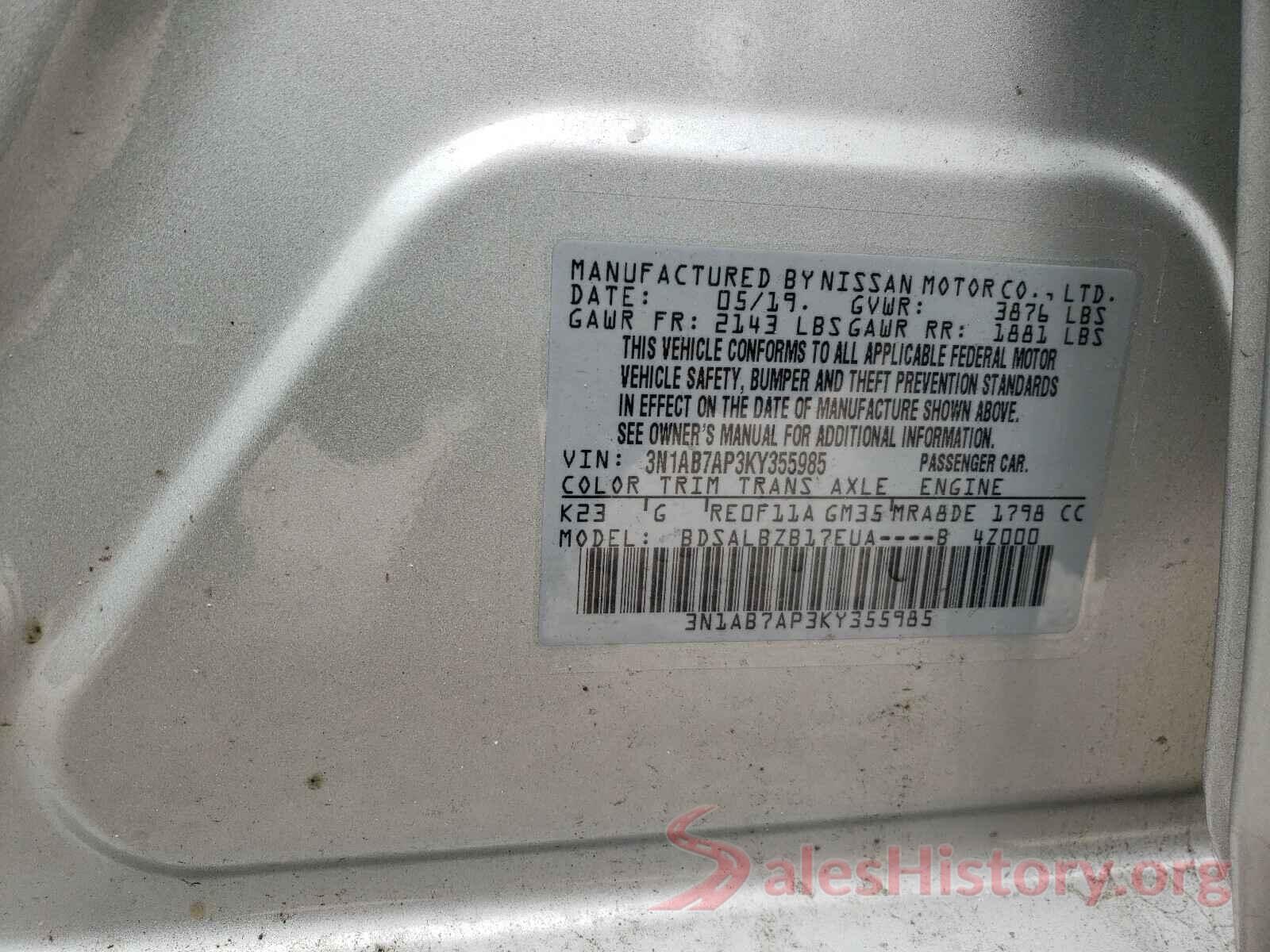 3N1AB7AP3KY355985 2019 NISSAN SENTRA