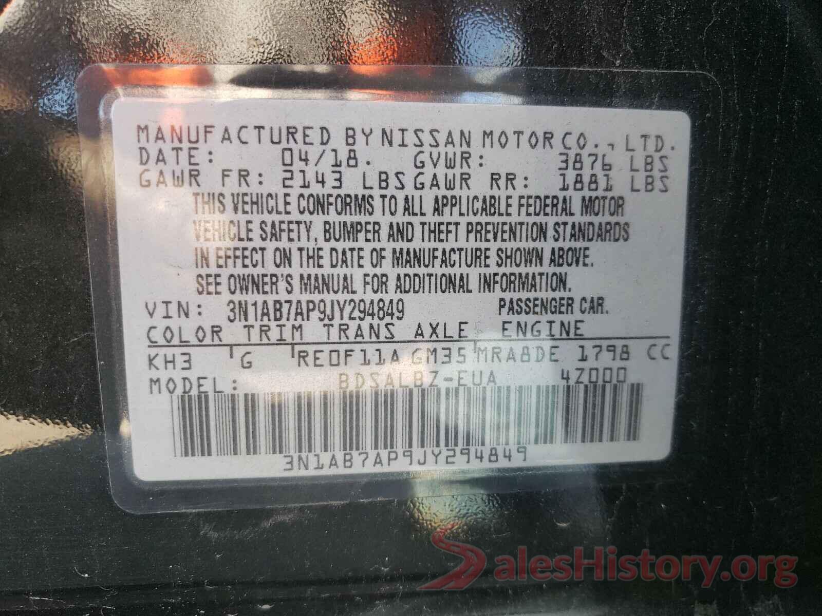 3N1AB7AP9JY294849 2018 NISSAN SENTRA