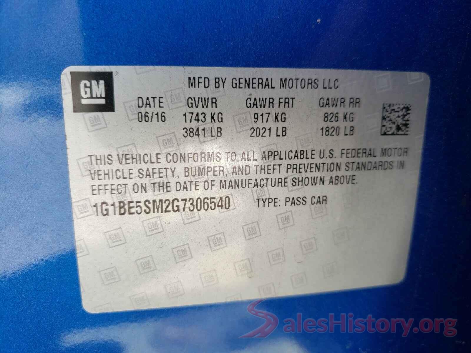 1G1BE5SM2G7306540 2016 CHEVROLET CRUZE