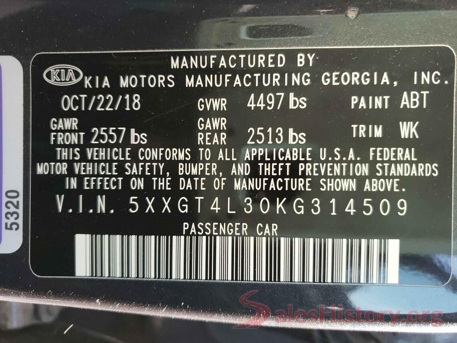 5XXGT4L30KG314509 2019 KIA OPTIMA