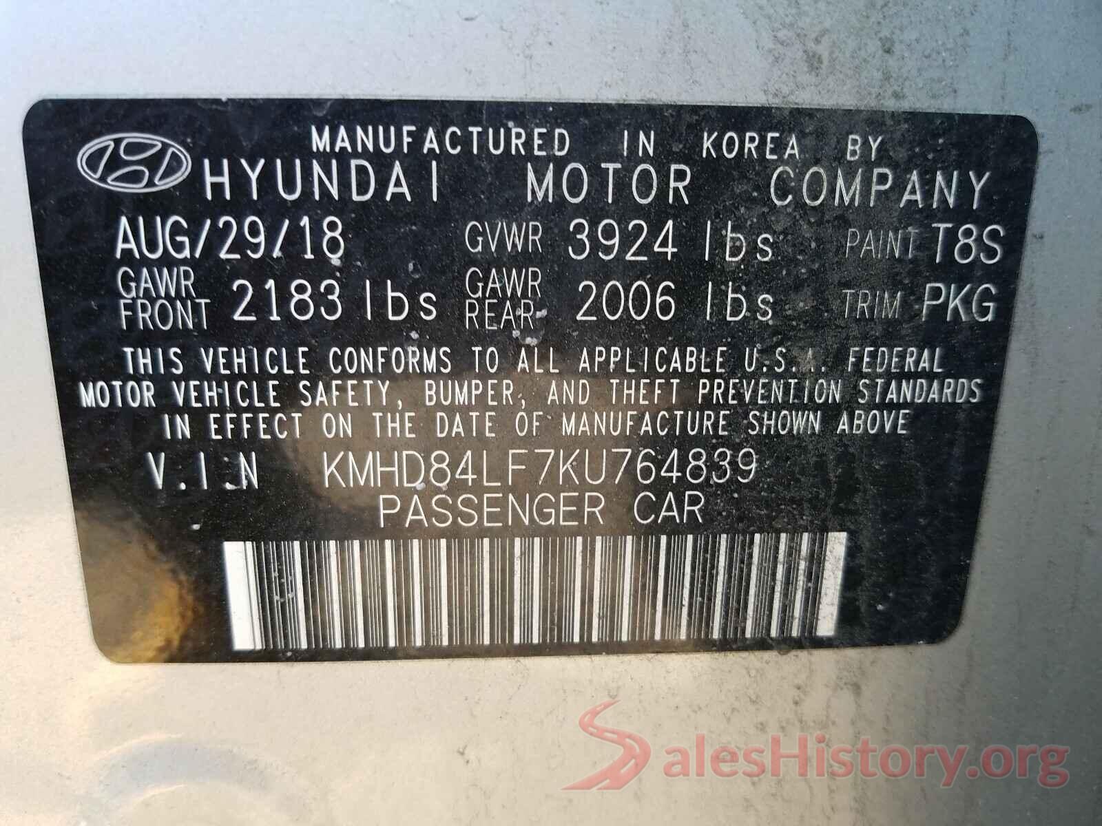 KMHD84LF7KU764839 2019 HYUNDAI ELANTRA