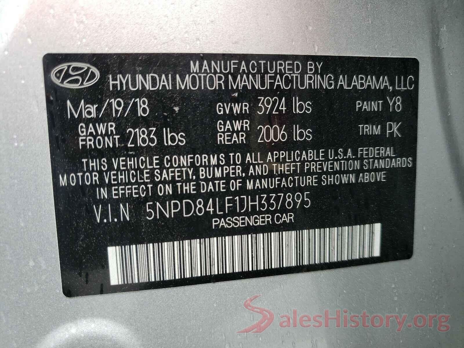 5NPD84LF1JH337895 2018 HYUNDAI ELANTRA