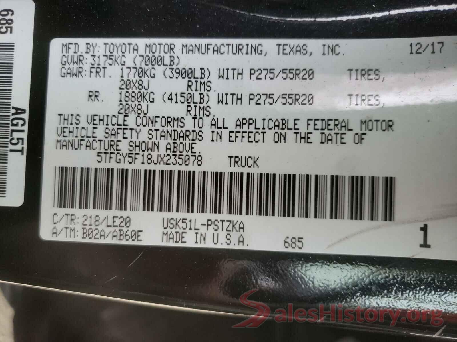 5TFGY5F18JX235078 2018 TOYOTA TUNDRA