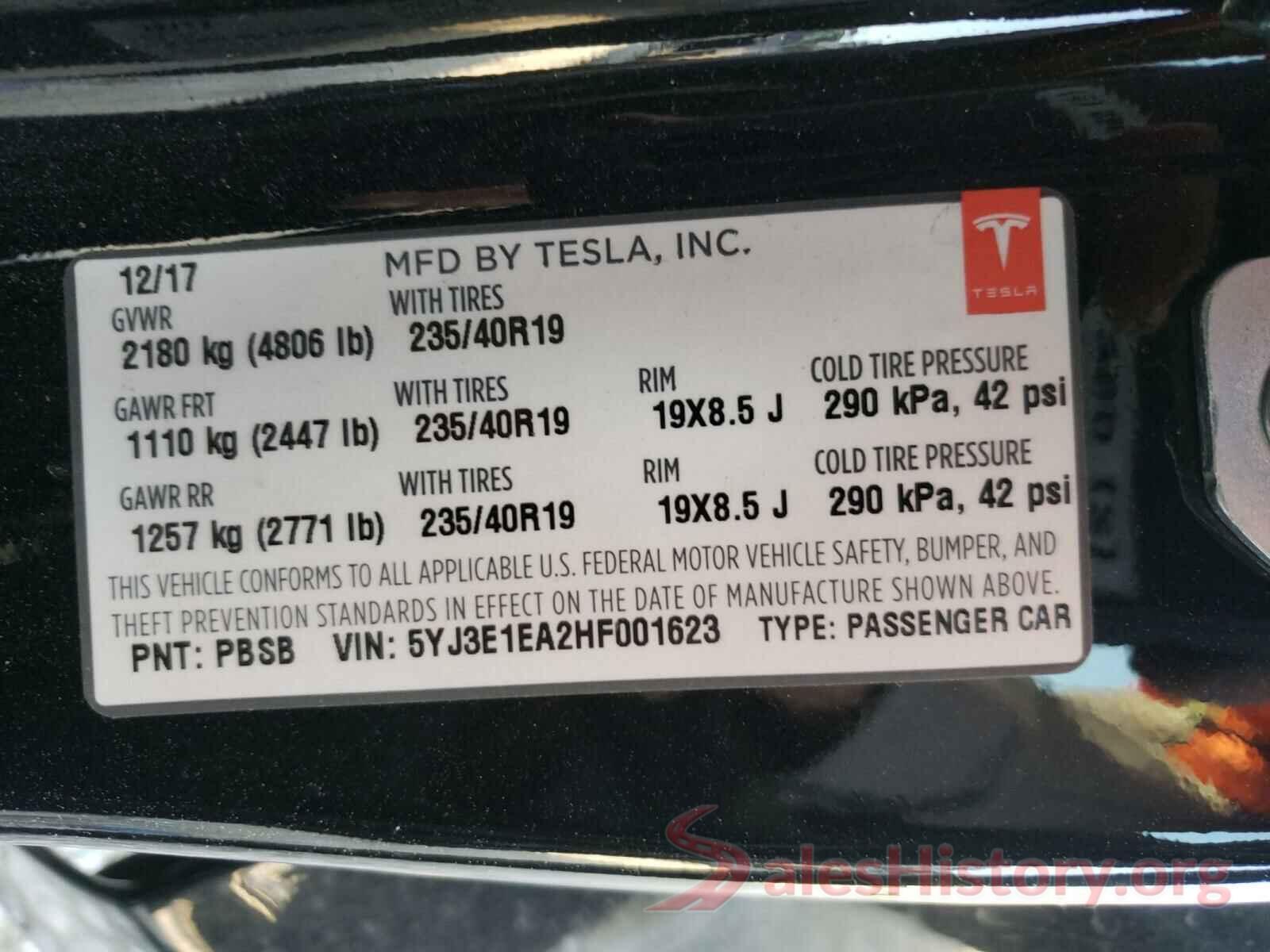 5YJ3E1EA2HF001623 2017 TESLA MODEL 3