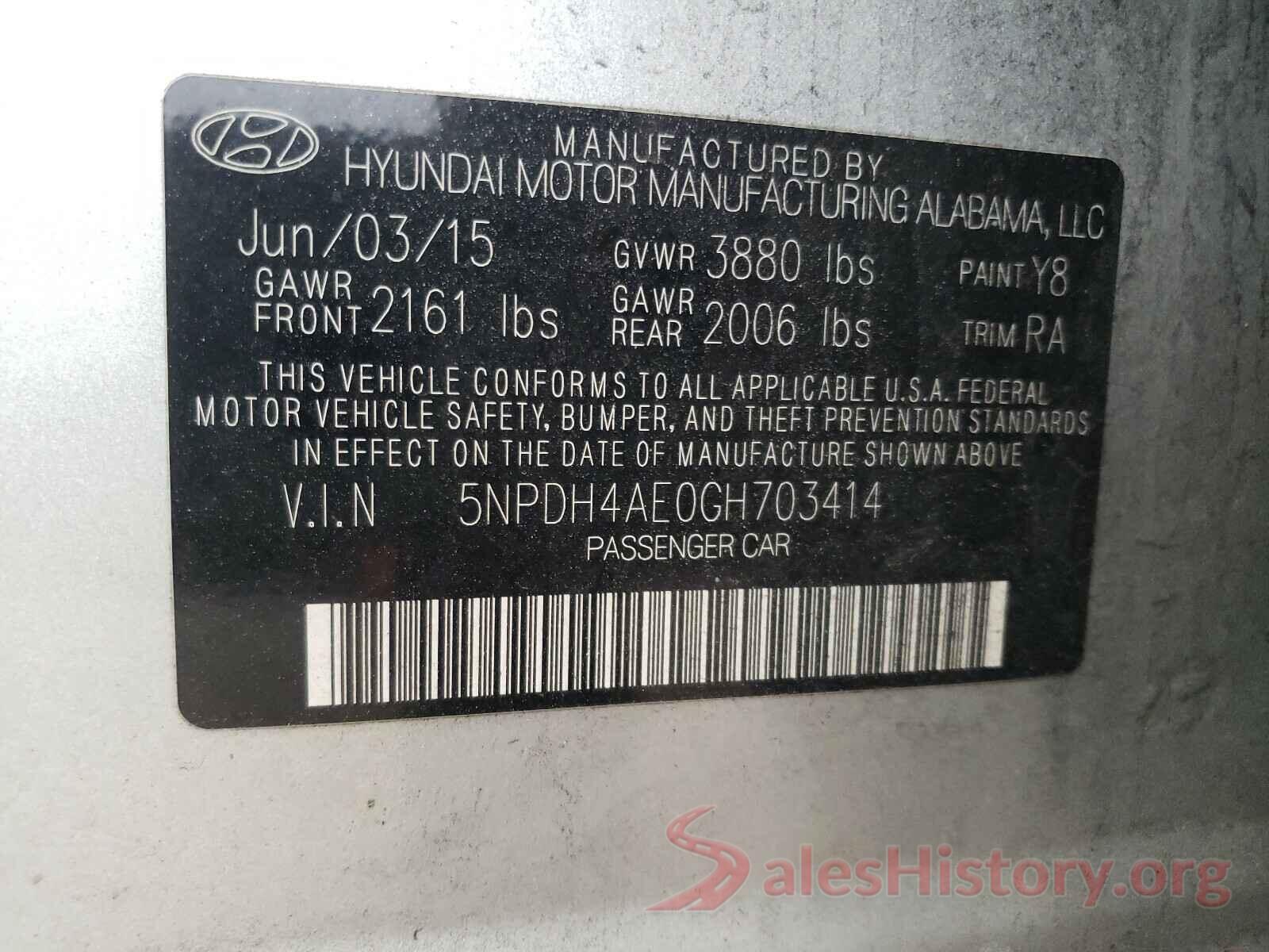 5NPDH4AE0GH703414 2016 HYUNDAI ELANTRA