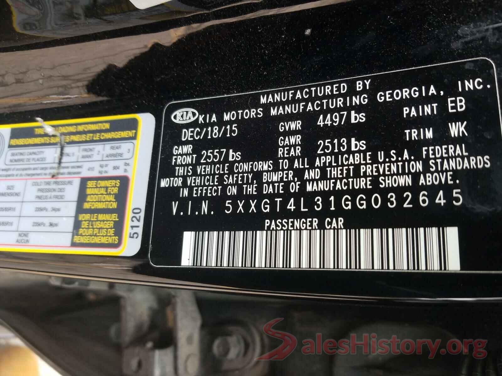 5XXGT4L31GG032645 2016 KIA OPTIMA