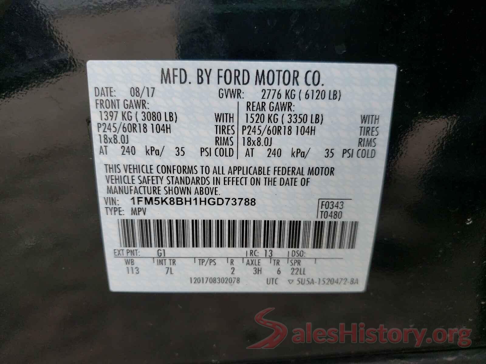 1FM5K8BH1HGD73788 2017 FORD EXPLORER