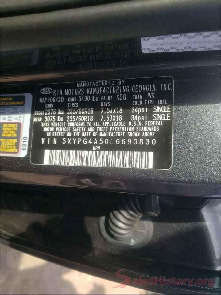 5XYPG4A50LG690830 2020 KIA SORENTO