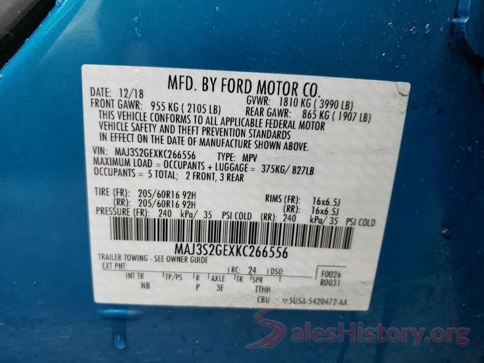 MAJ3S2GEXKC266556 2019 FORD ALL OTHER