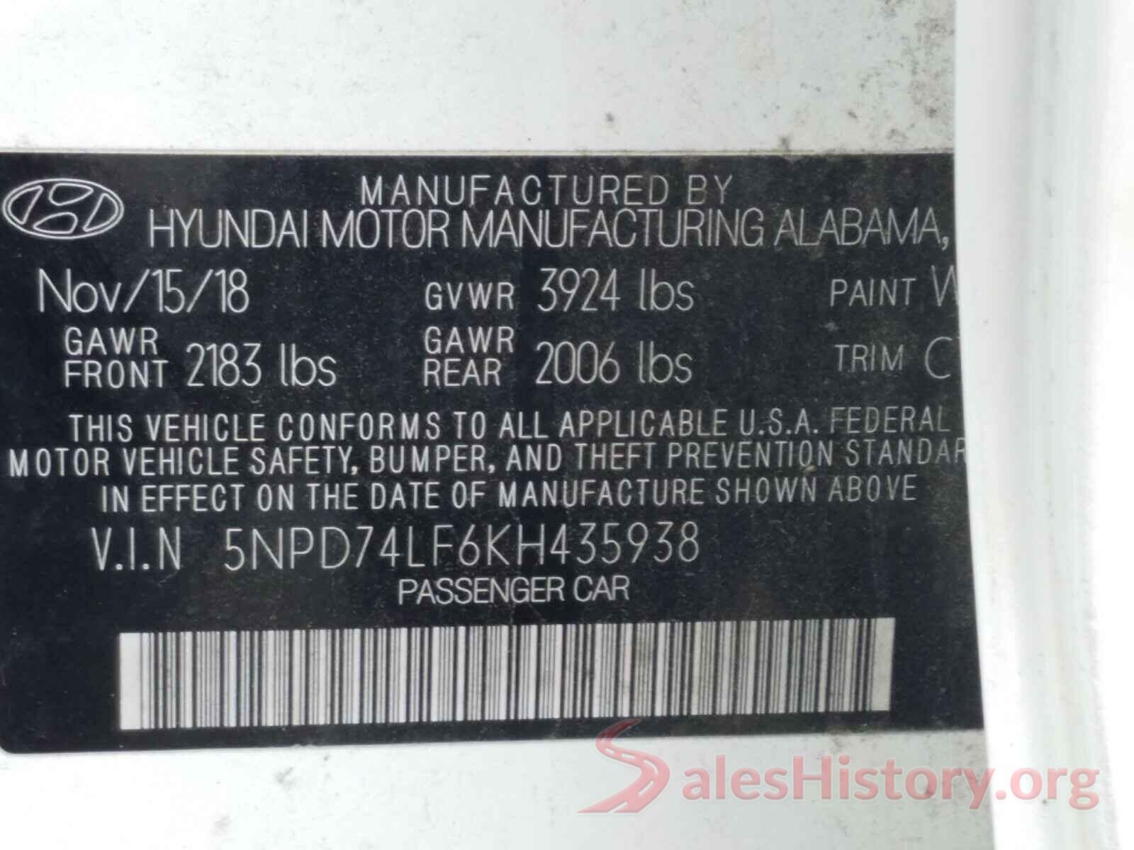 5NPD74LF6KH435938 2019 HYUNDAI ELANTRA