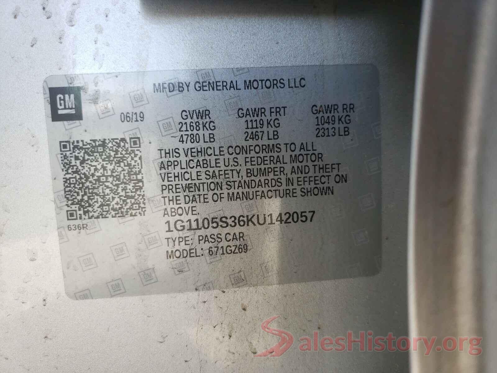 1G1105S36KU142057 2019 CHEVROLET IMPALA