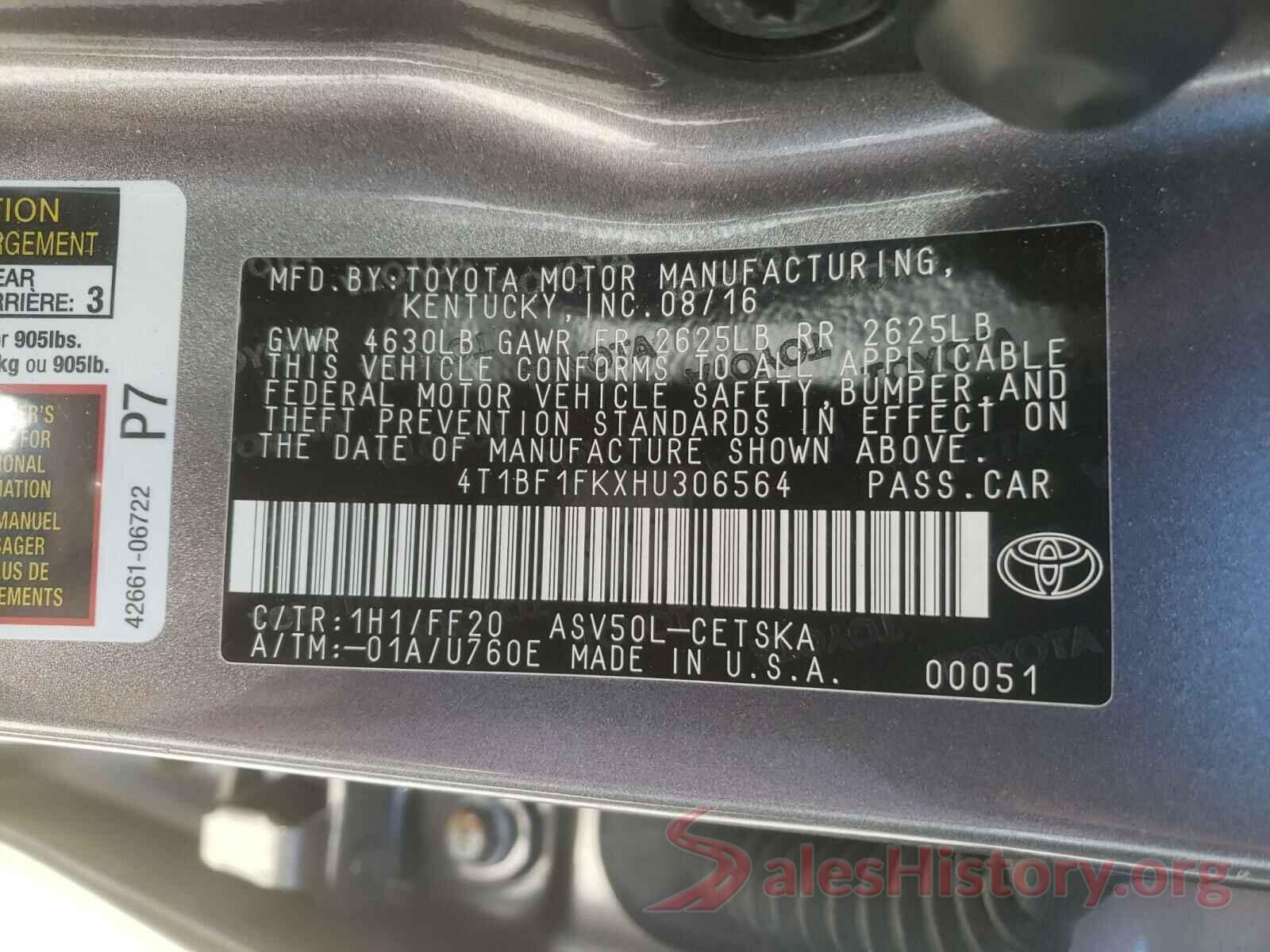 4T1BF1FKXHU306564 2017 TOYOTA CAMRY