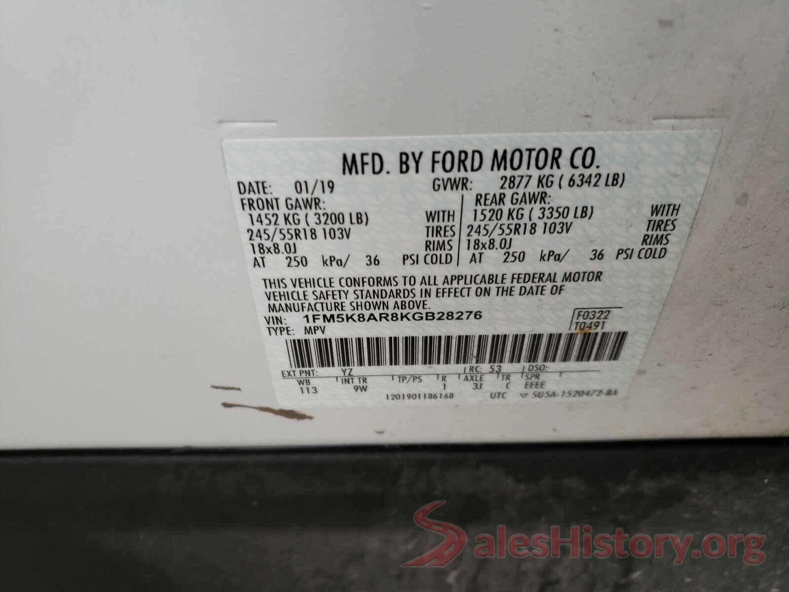 1FM5K8AR8KGB28276 2019 FORD EXPLORER