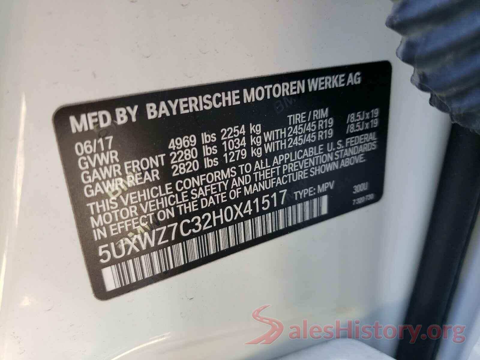 5UXWZ7C32H0X41517 2017 BMW X3