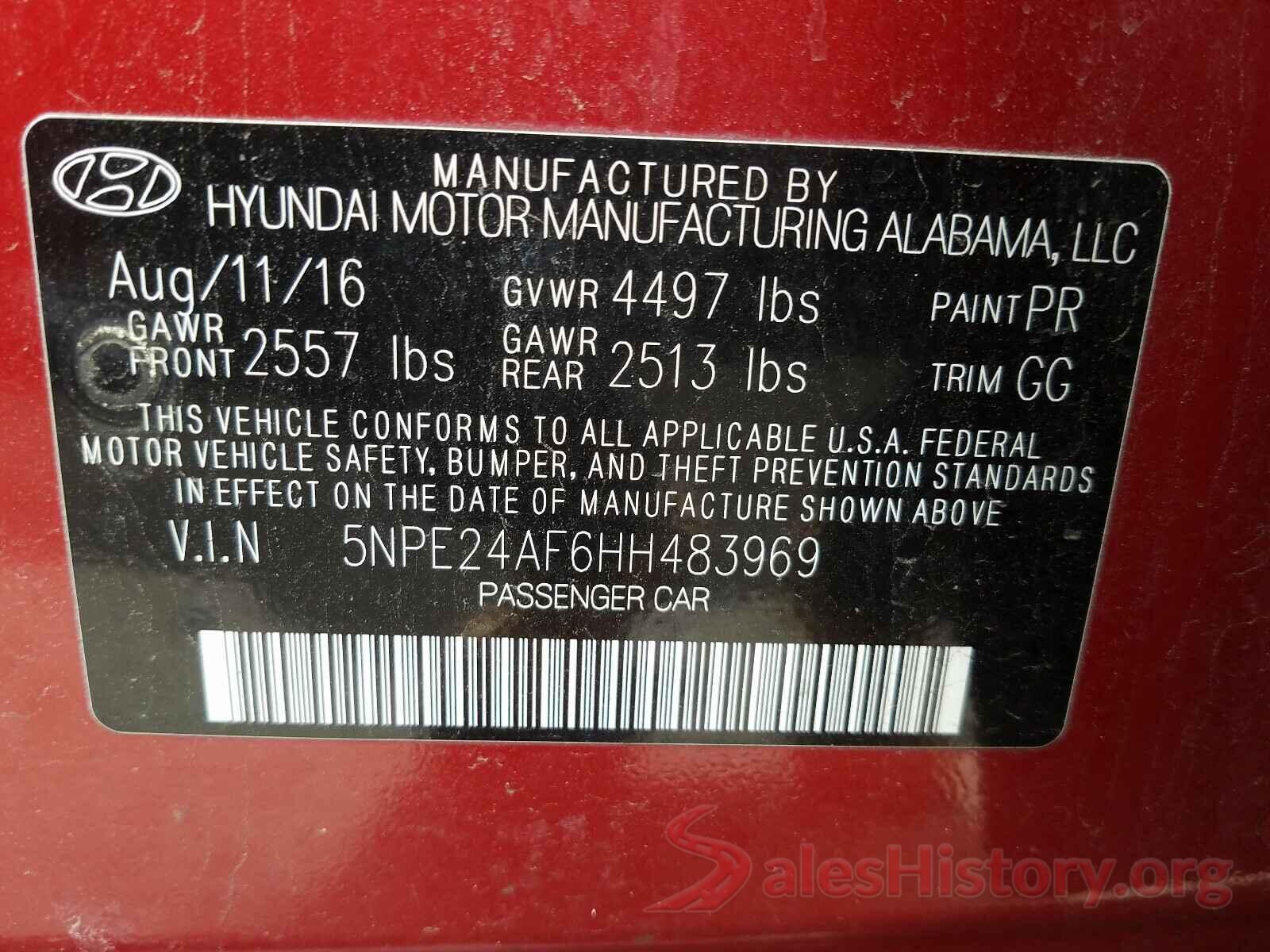 5NPE24AF6HH483969 2017 HYUNDAI SONATA