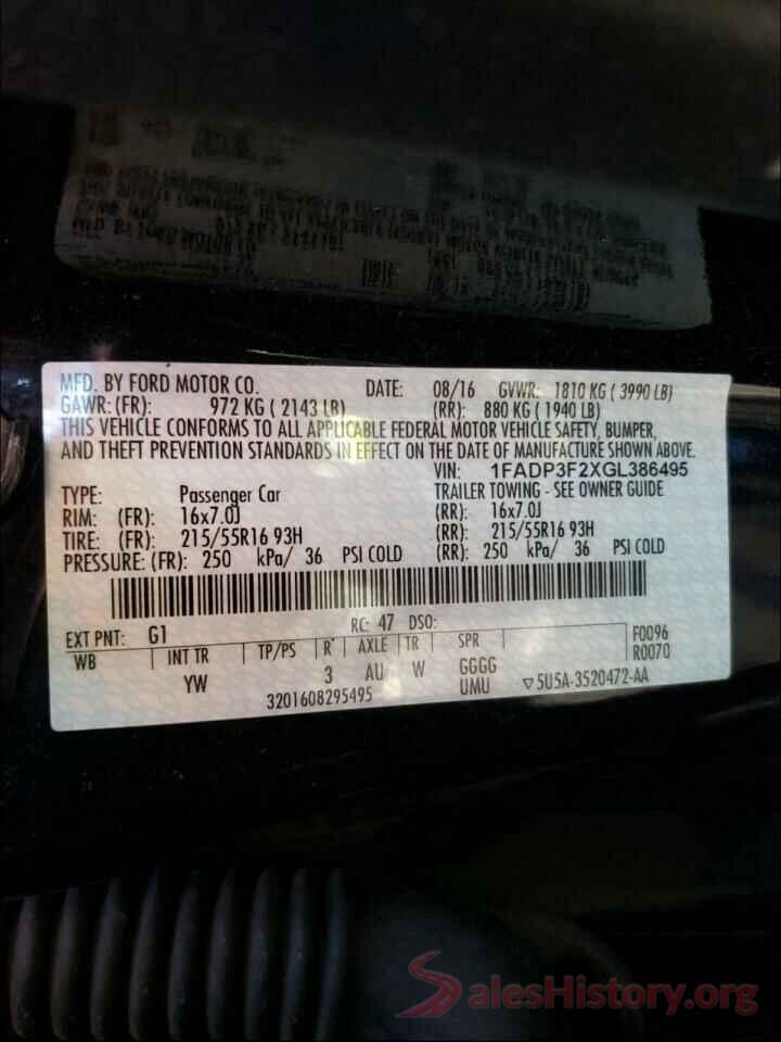 1FADP3F2XGL386495 2016 FORD FOCUS