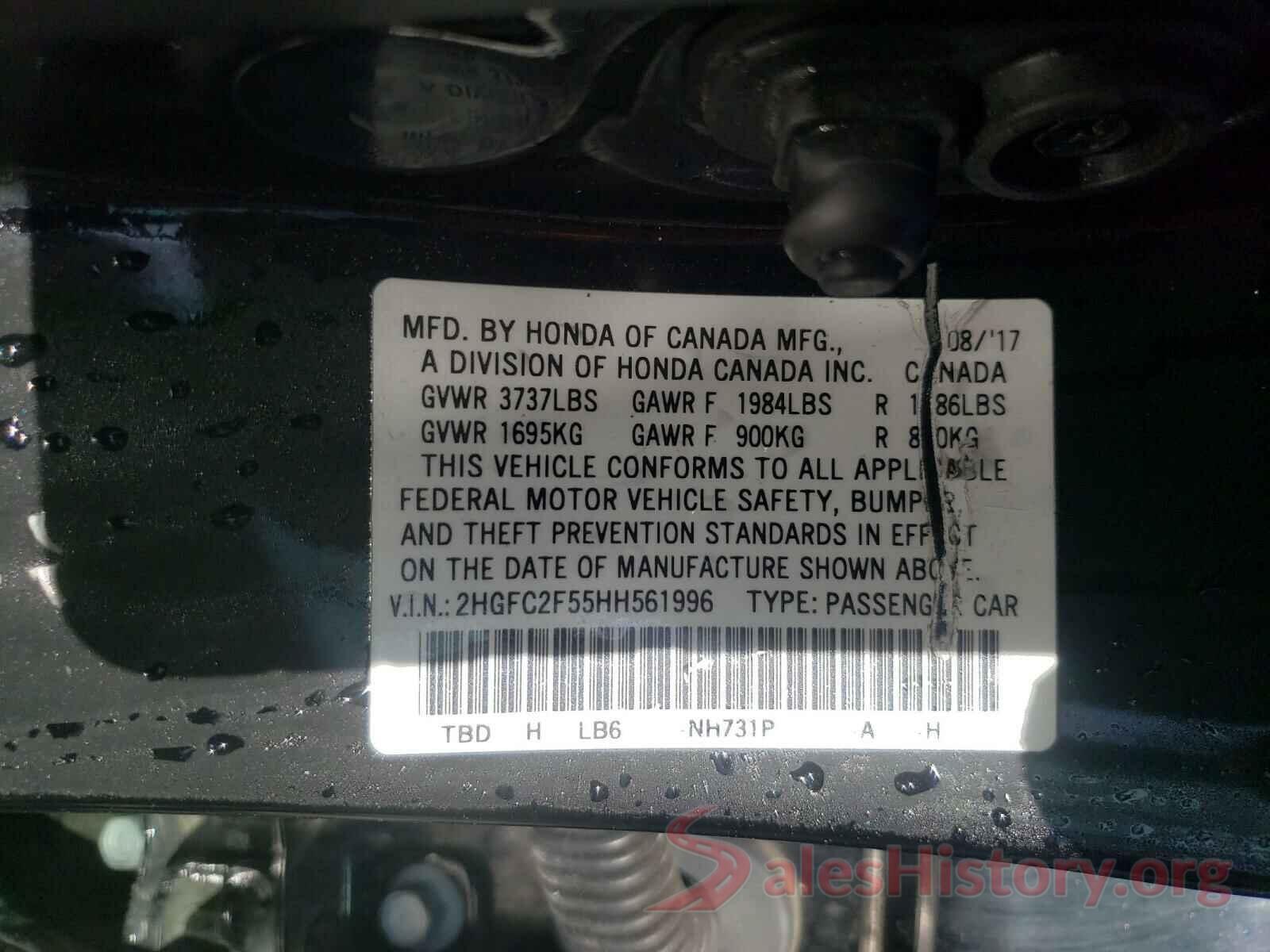 2HGFC2F55HH561996 2017 HONDA CIVIC