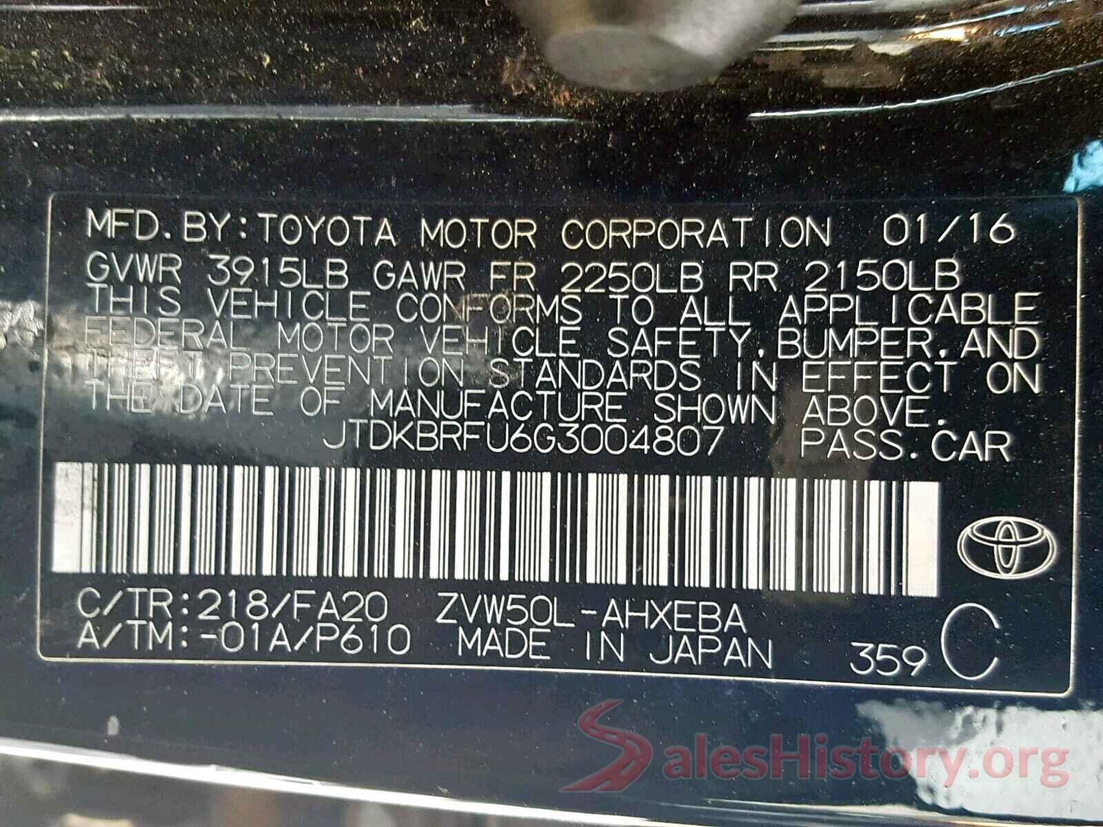 JTDKBRFU6G3004807 2016 TOYOTA PRIUS