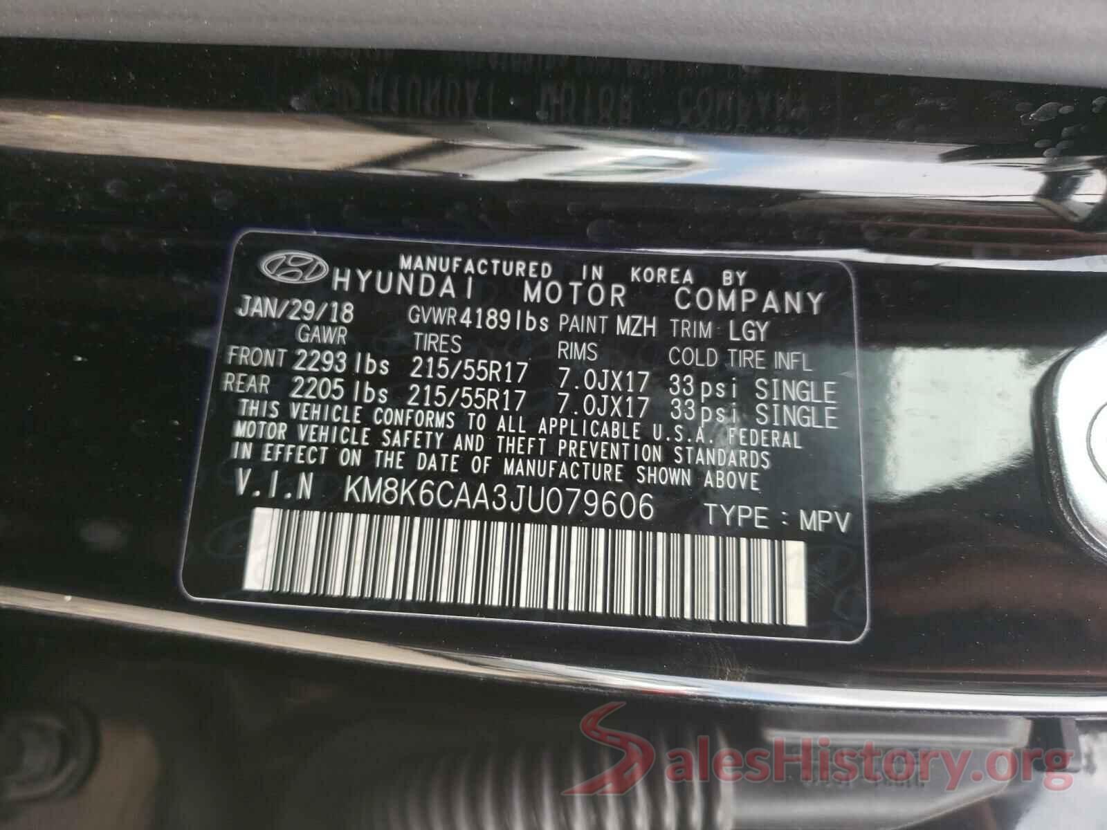 KM8K6CAA3JU079606 2018 HYUNDAI KONA