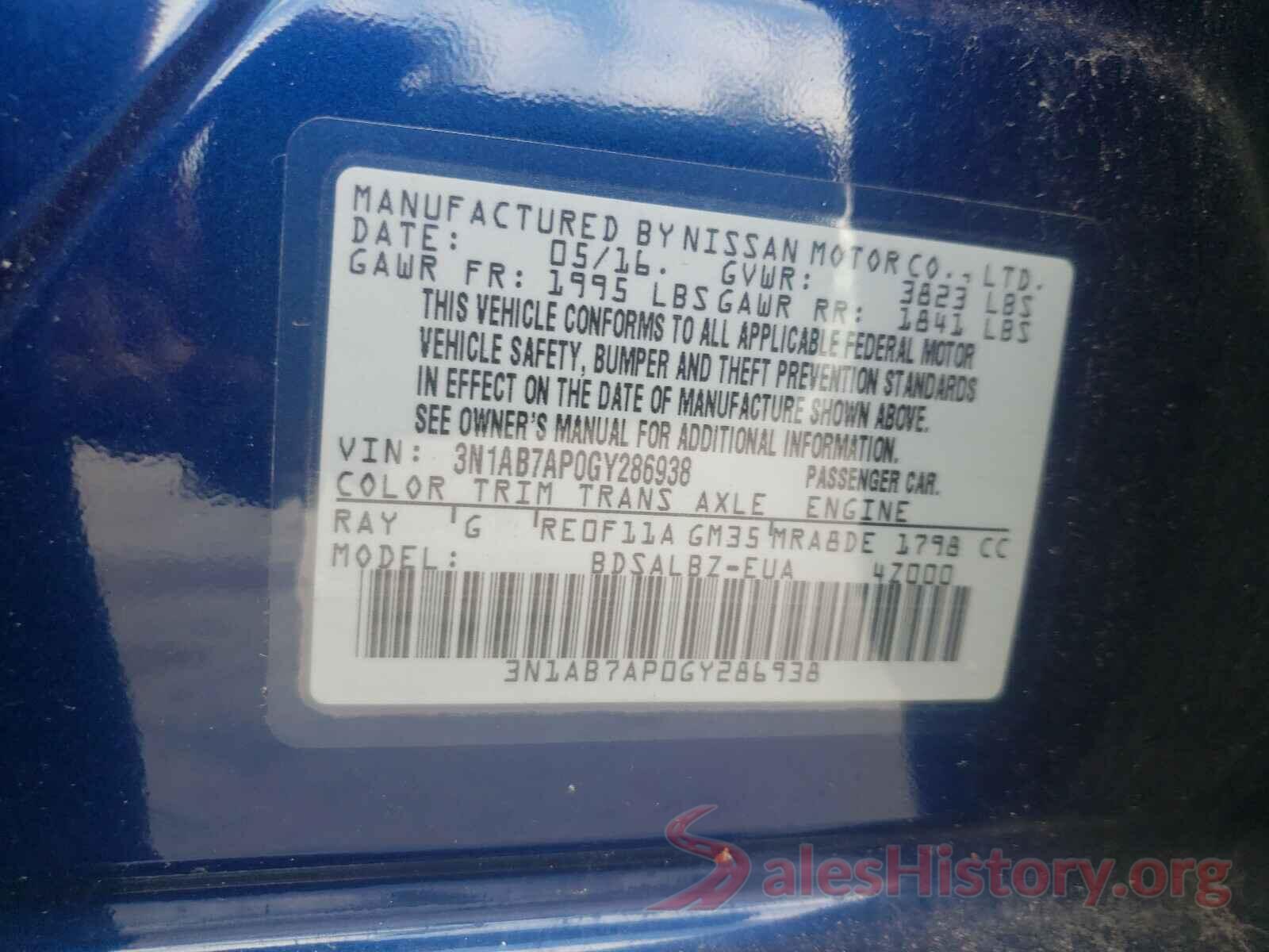 3N1AB7AP0GY286938 2016 NISSAN SENTRA