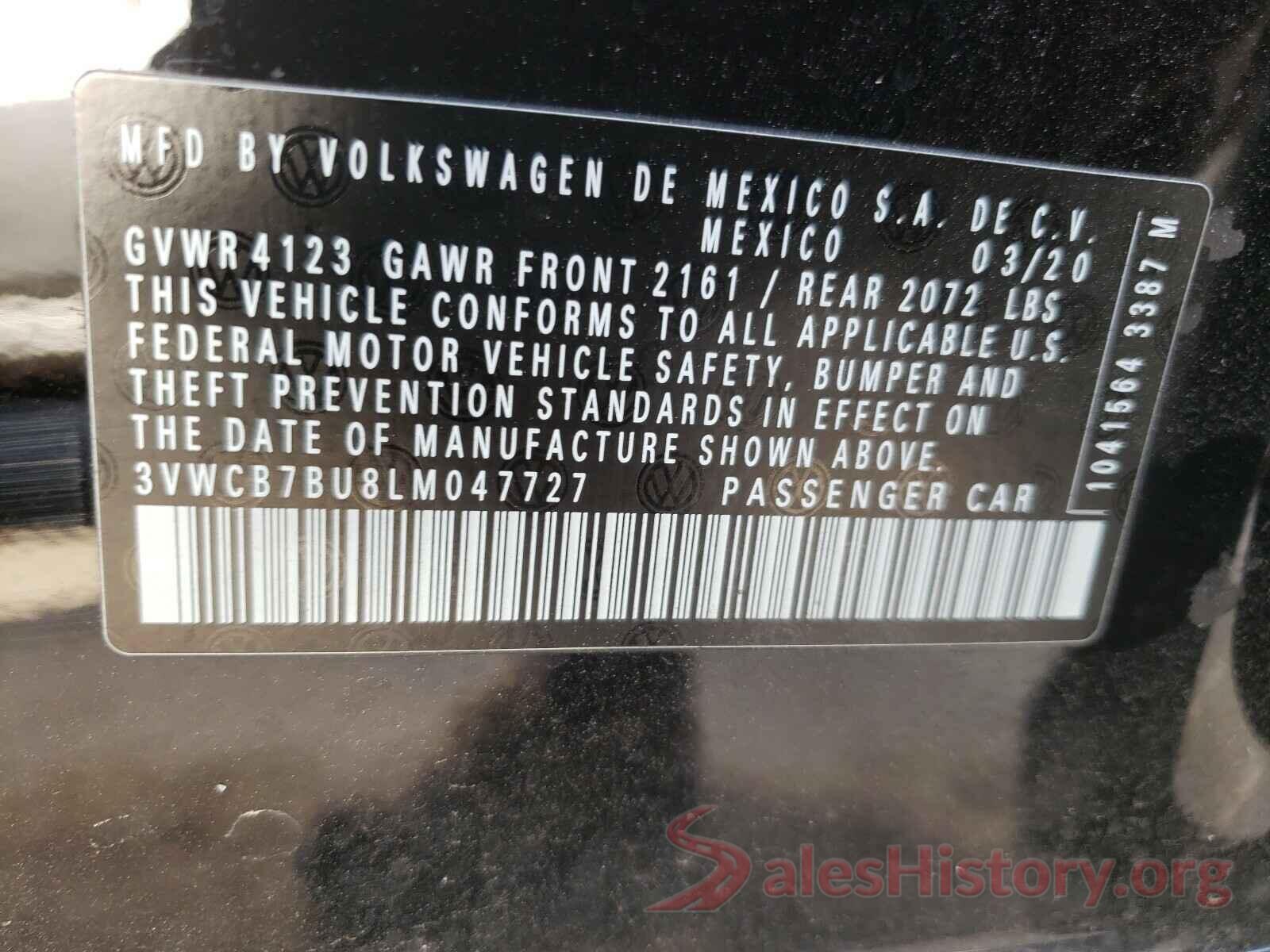 3VWCB7BU8LM047727 2020 VOLKSWAGEN JETTA