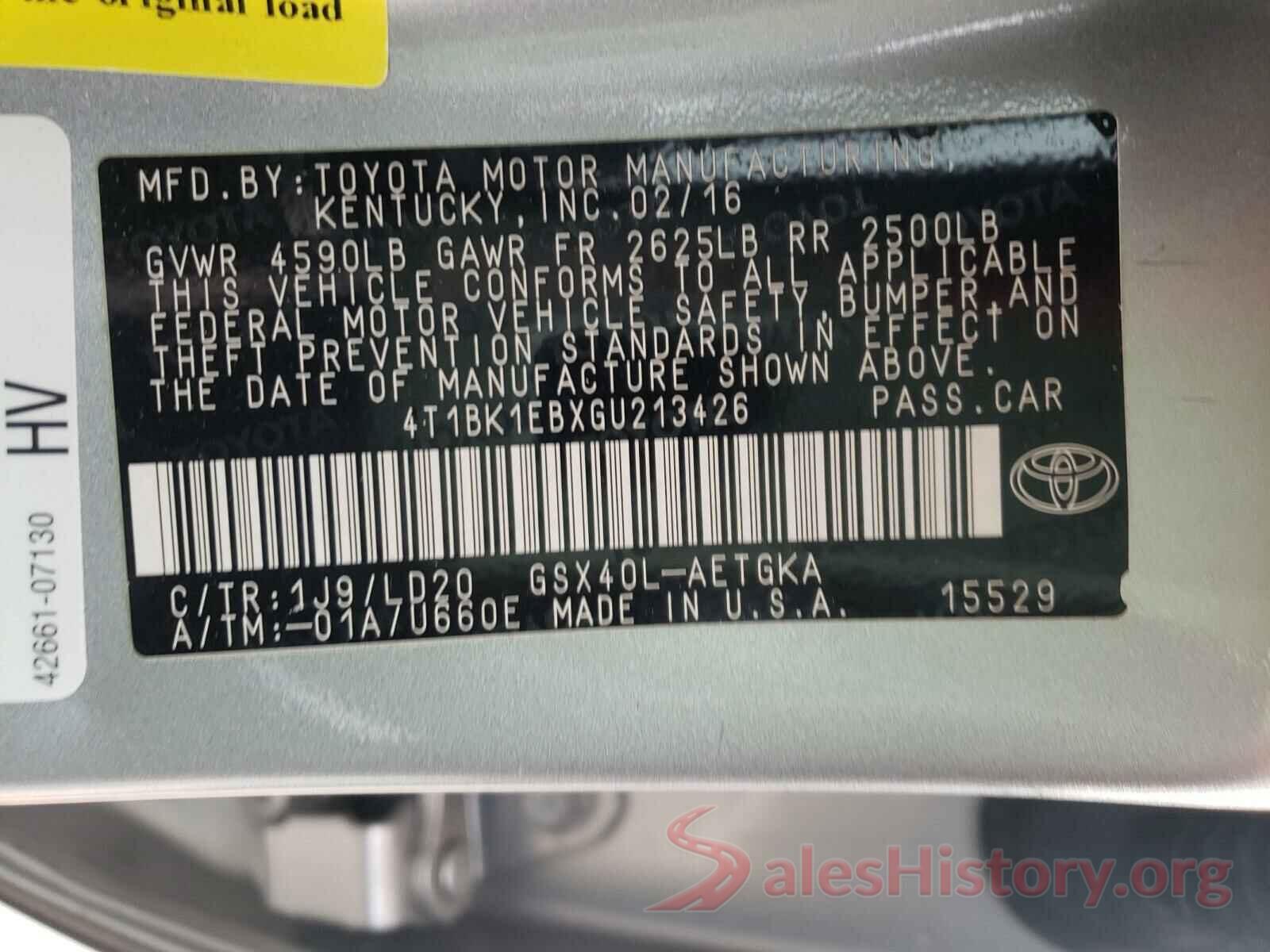 4T1BK1EBXGU213426 2016 TOYOTA AVALON