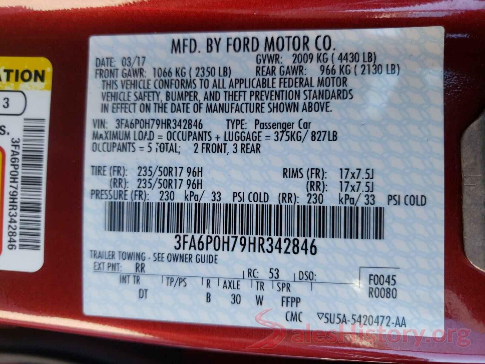 3FA6P0H79HR342846 2017 FORD FUSION