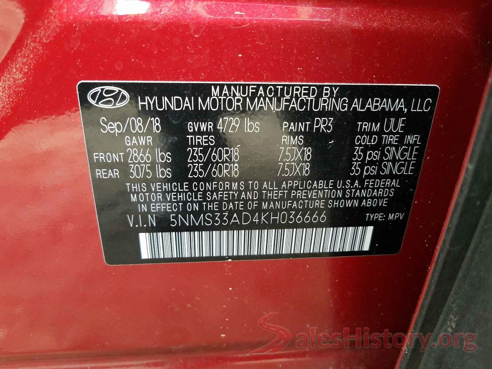 5NMS33AD4KH036666 2019 HYUNDAI SANTA FE