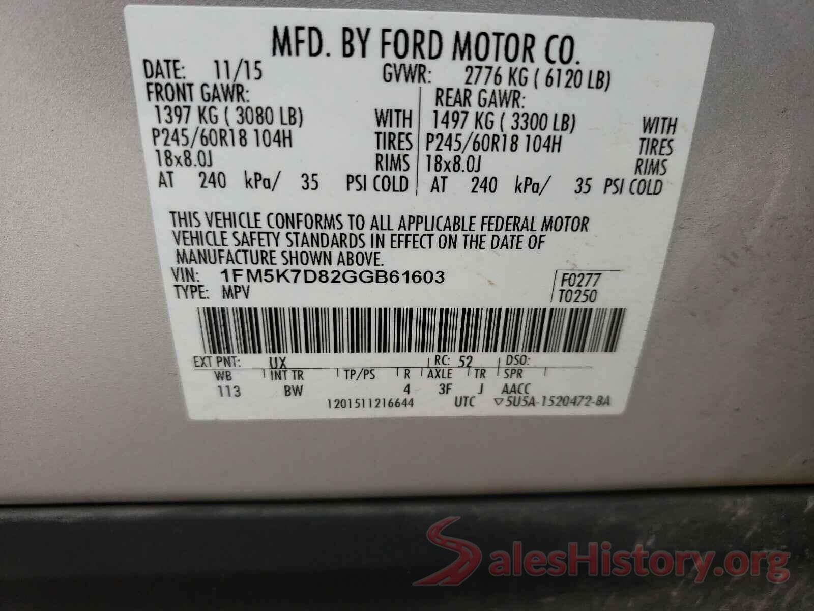 1FM5K7D82GGB61603 2016 FORD EXPLORER