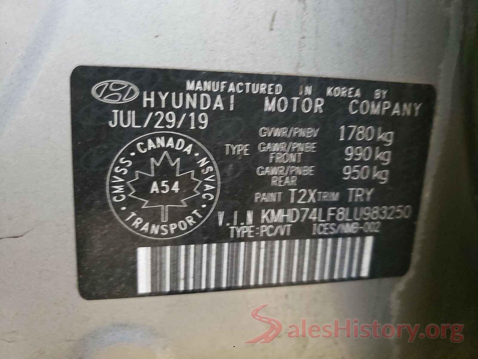 KMHD74LF8LU983250 2020 HYUNDAI ELANTRA