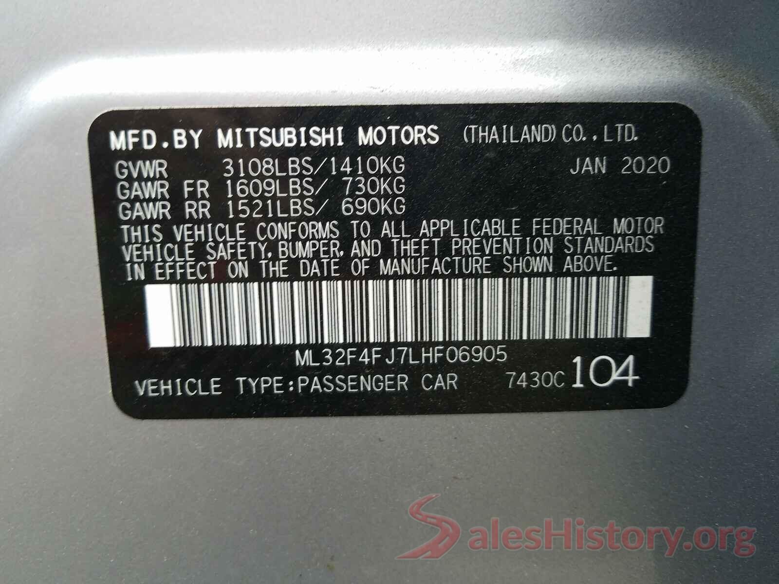 ML32F4FJ7LHF06905 2020 MITSUBISHI MIRAGE