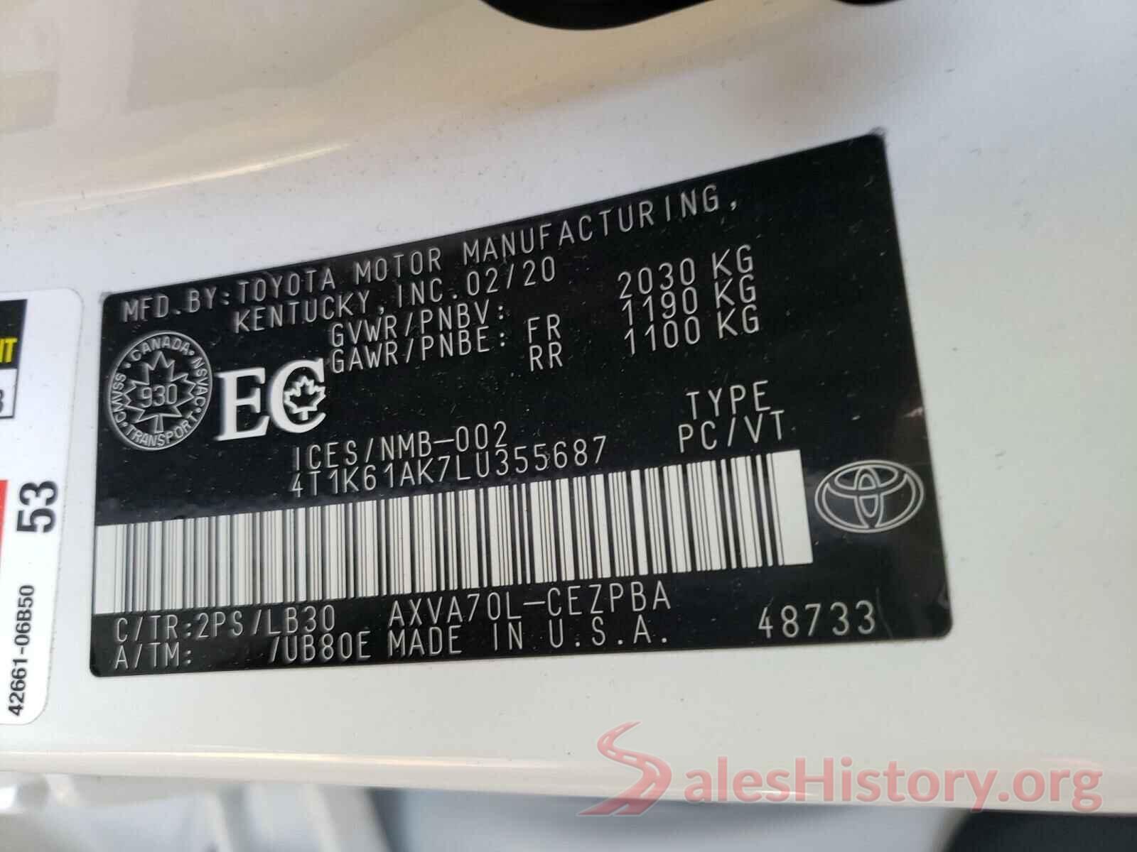 4T1K61AK7LU355687 2020 TOYOTA CAMRY