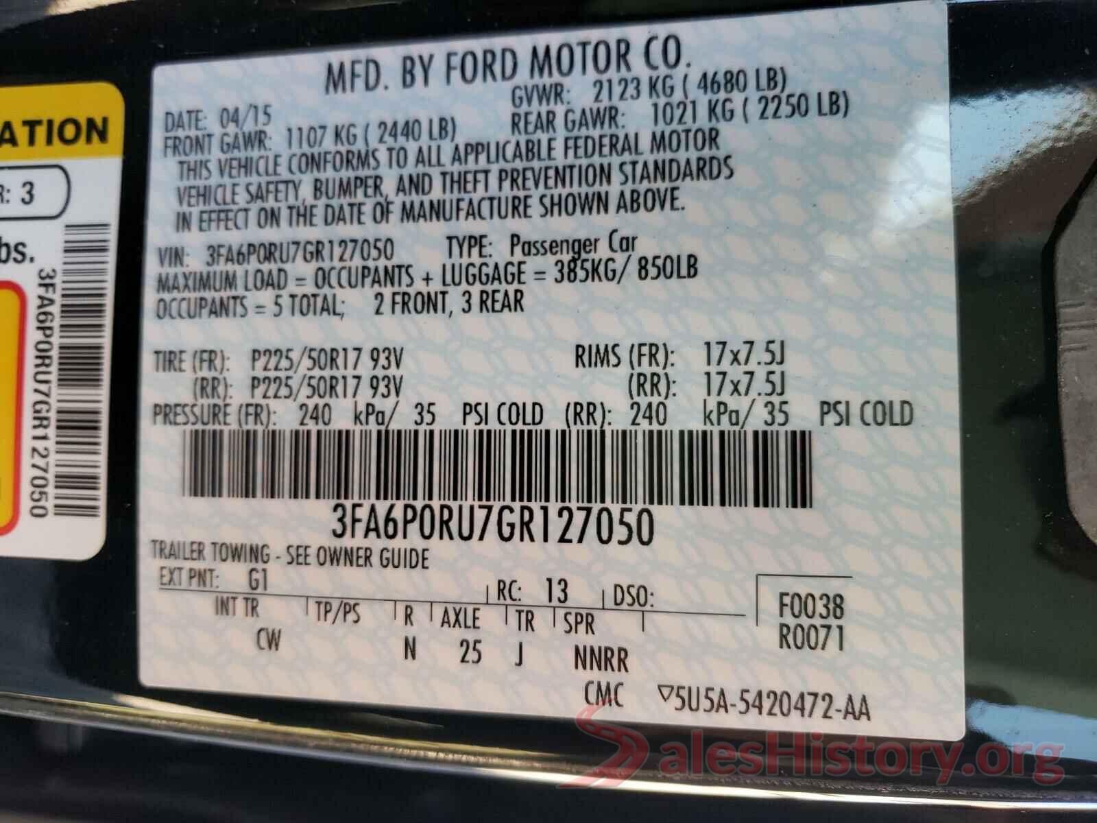 3FA6P0RU7GR127050 2016 FORD FUSION