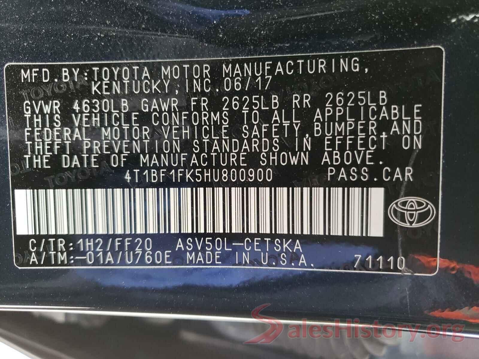 4T1BF1FK5HU800900 2017 TOYOTA CAMRY