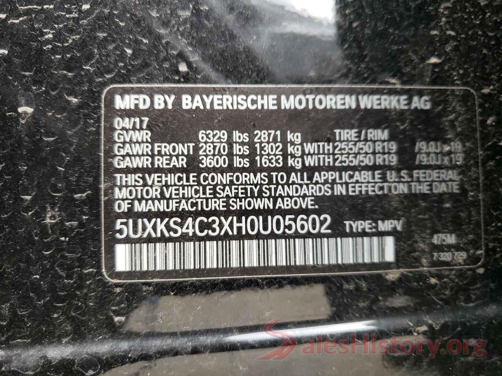 5UXKS4C3XH0U05602 2017 BMW X5