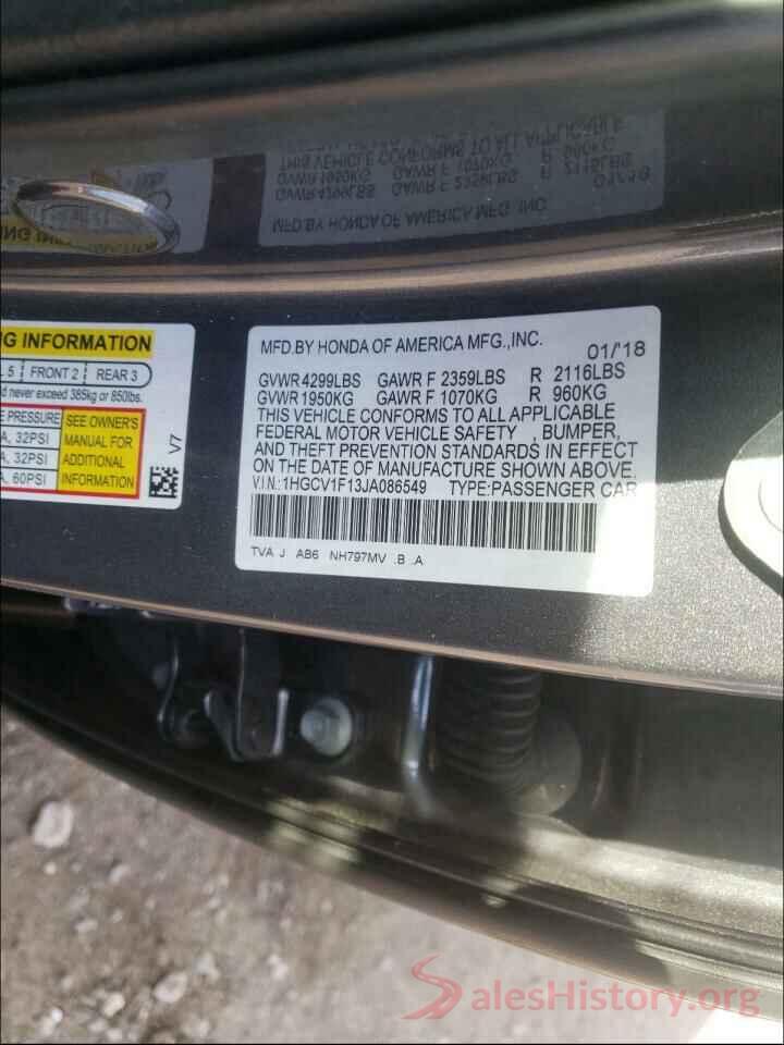 1HGCV1F13JA086549 2018 HONDA ACCORD