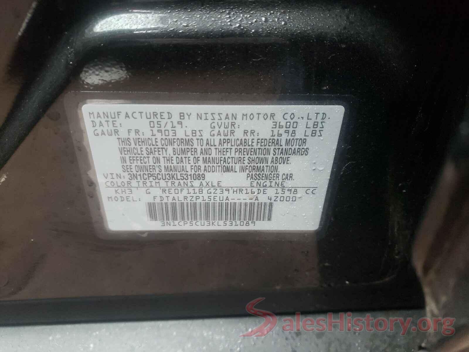 3N1CP5CU3KL531089 2019 NISSAN KICKS