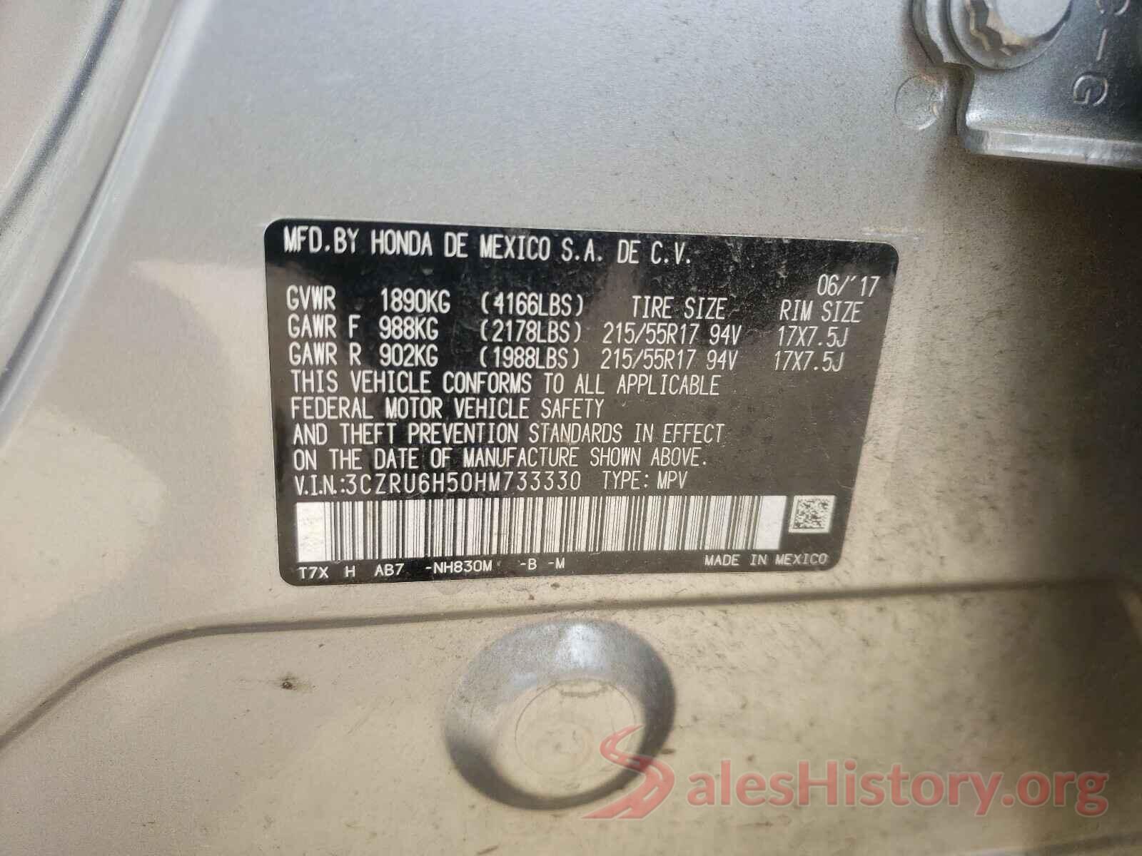 3CZRU6H50HM733330 2017 HONDA HR-V