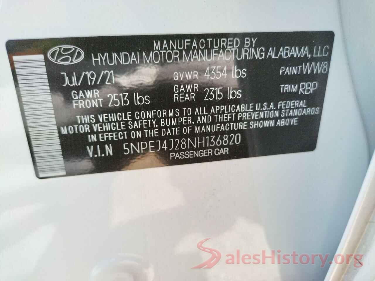 5NPEJ4J28NH136820 2022 HYUNDAI SONATA