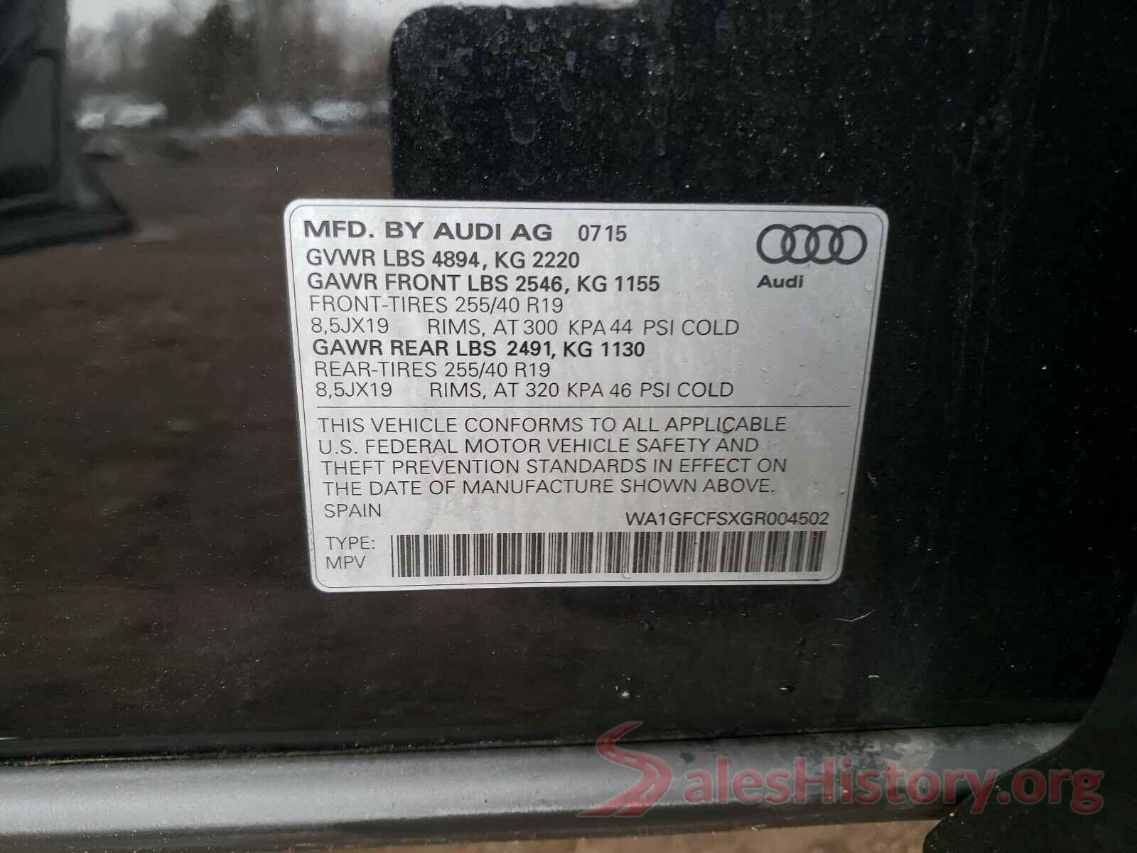 WA1GFCFSXGR004502 2016 AUDI Q3