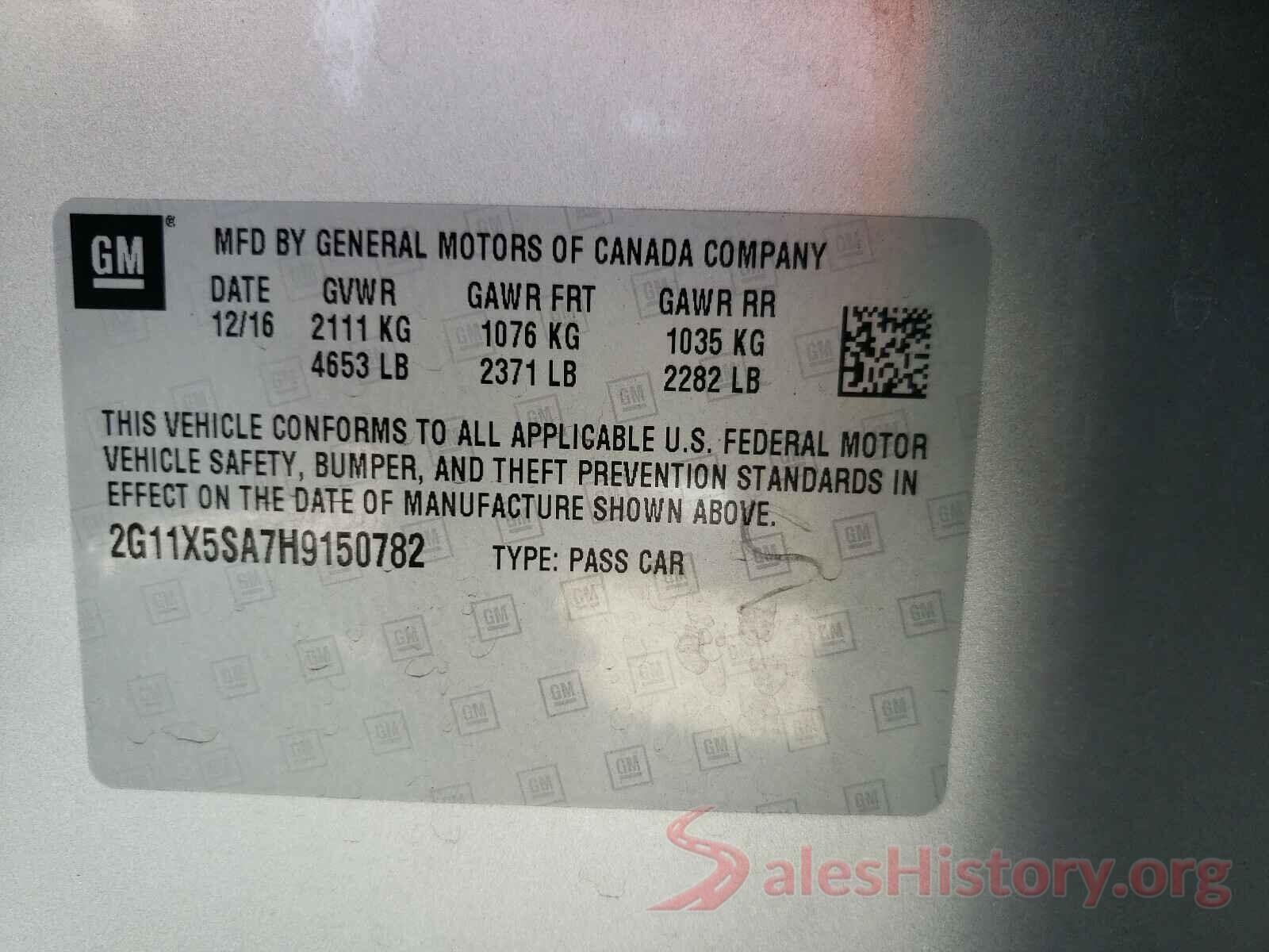 2G11X5SA7H9150782 2017 CHEVROLET IMPALA