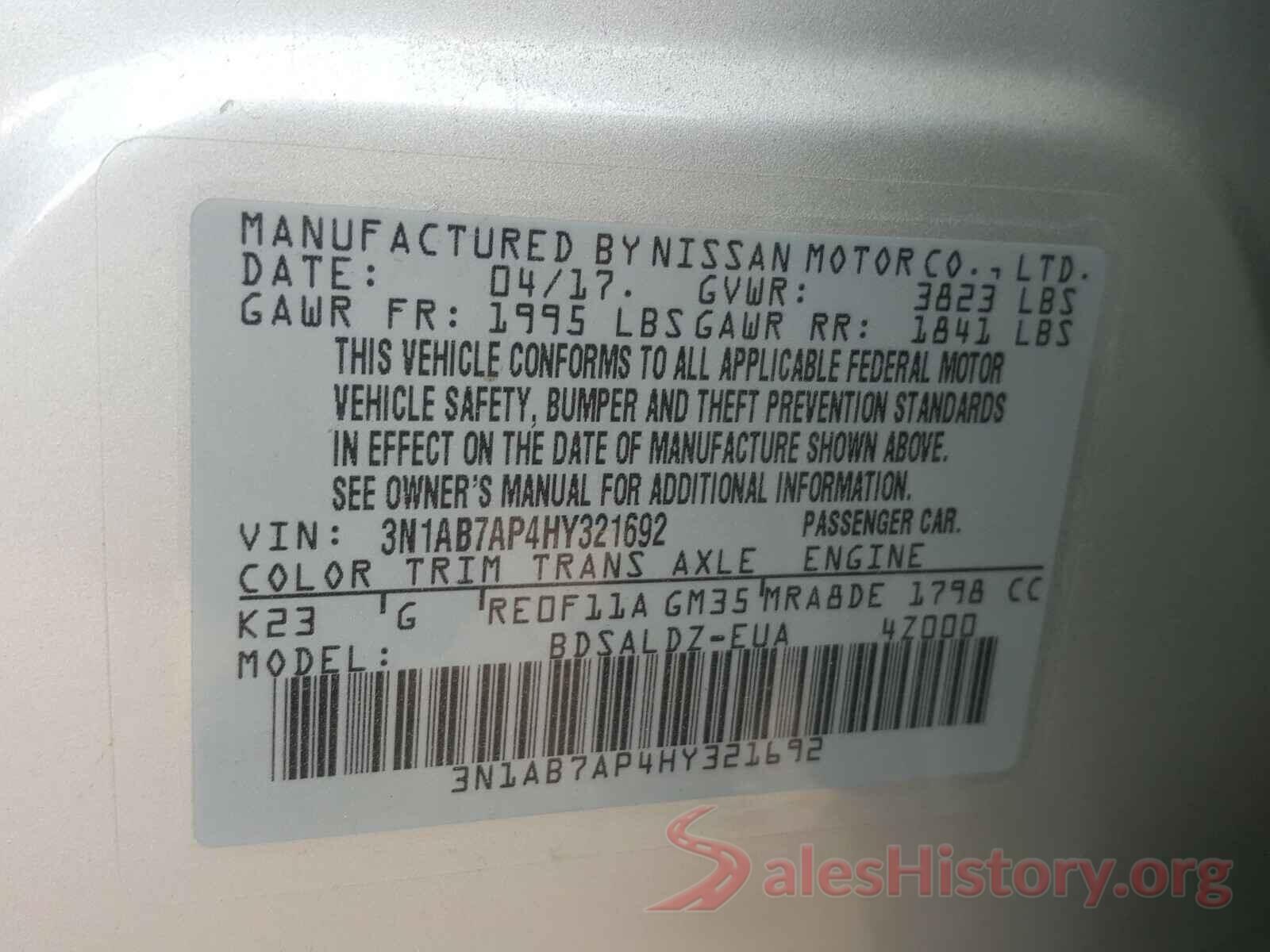 3N1AB7AP4HY321692 2017 NISSAN SENTRA