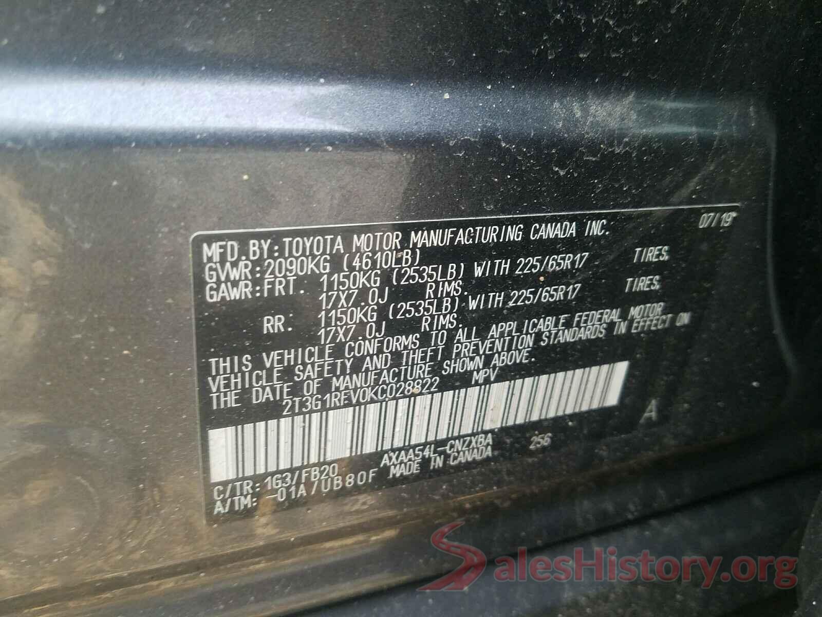 2T3G1RFV0KC028822 2019 TOYOTA RAV4