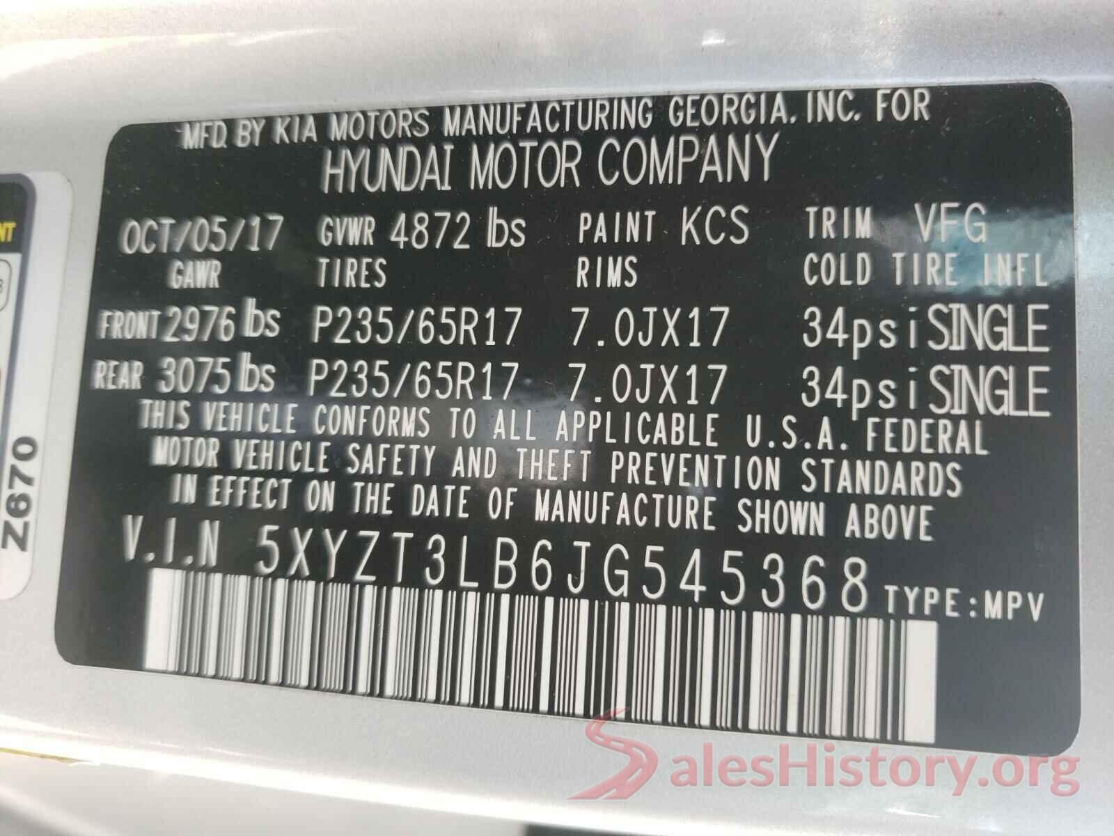 5XYZT3LB6JG545368 2018 HYUNDAI SANTA FE