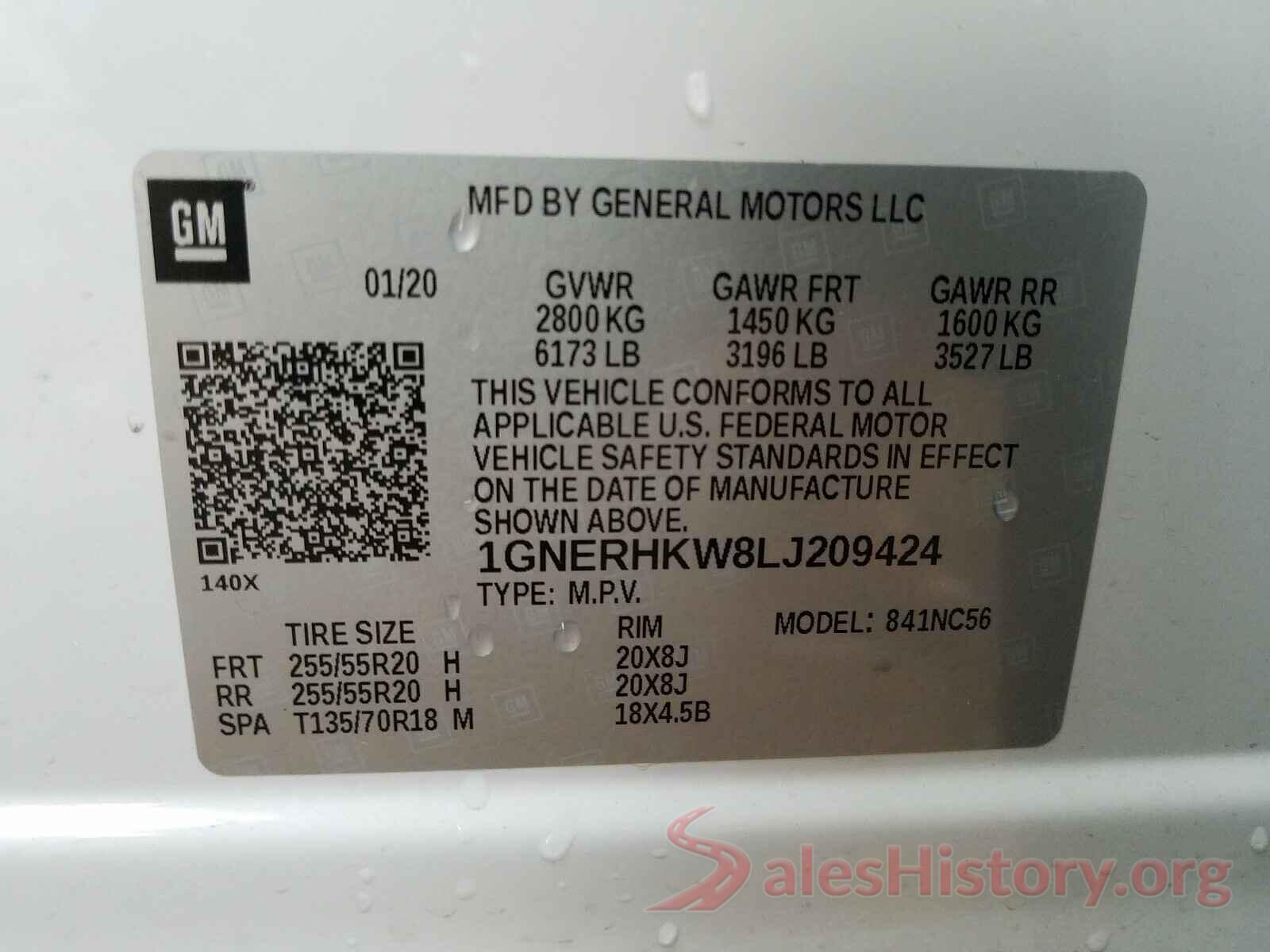 1GNERHKW8LJ209424 2020 CHEVROLET TRAVERSE