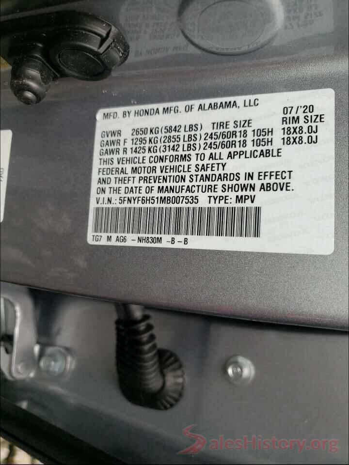 5FNYF6H51MB007535 2021 HONDA PILOT