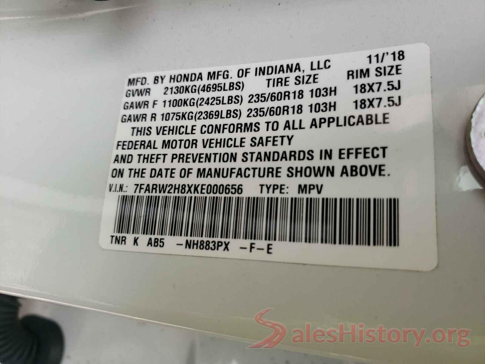 7FARW2H8XKE000656 2019 HONDA CRV