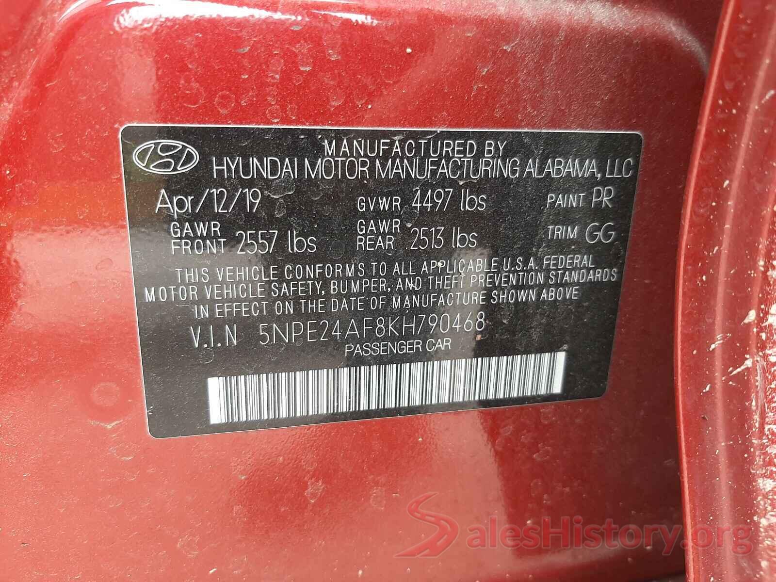 5NPE24AF8KH790468 2019 HYUNDAI SONATA