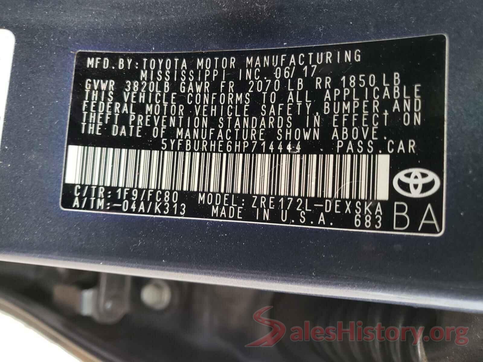 5YFBURHE6HP714444 2017 TOYOTA COROLLA